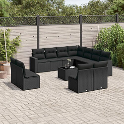 vidaXL Salon de jardin 12 pcs avec coussins noir résine tressée 