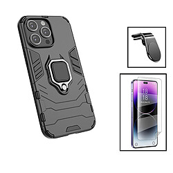 PHONECARE Kit Film Hydrogel Full Cover Avant + Coque 3X1 Military Defender + Support Magnétique L pour Apple iPhone 15 Plus - Noir 