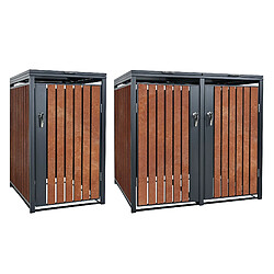 ML-Design Habillage de poubelle acier Corten conteneur extérieur pour 3 poubelles 3x240L