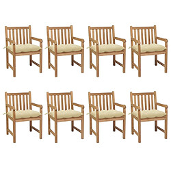 Maison Chic Lot de 8 Chaises de jardin,Fauteuil d'extérieur avec coussins blanc crème Teck solide -MN63118