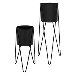 ML-Design 2x Support de plantes acier noir h: 48,5 et 75 cm pot de fleurs décoratif 