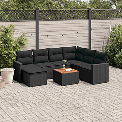 vidaXL Salon de jardin 8 pcs avec coussins noir résine tressée 