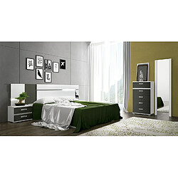 Pegane Ensemble chambre à coucher, tête de lit avec LED + 2 tables chevets + chiffonnier + miroir mural long coloris blanc/graphite 