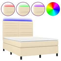 Sommier à lattes,Cadre à lattes de lit et matelas et LED pour Adulte Crème 140x190cm Tissu -MN86090