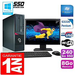 PC Fujitsu Esprimo E720 E85+ SFF G3220 8Go Disque 240 Go SSD Wifi W7 Ecran 27" · Occasion 