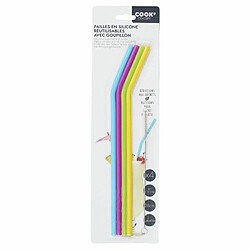 Paris Prix Lot de 4 Pailles & Goupillon Silicone 28cm Multicolore