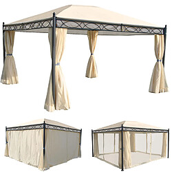 Mendler Pergola Cadiz, pavillon de jardin, cadre stable à 7cm avec paroi et moustiquaire ~ crème 4x3m 