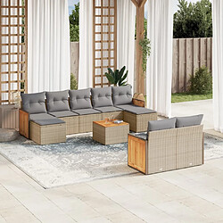 vidaXL Salon de jardin avec coussins 10 pcs beige résine tressée