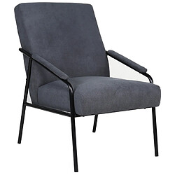 Pegane Fauteuil rembourré en tissu gris avec pieds en métal noir - Longueur 62 x Profondeur 85 x Hauteur 93 cm