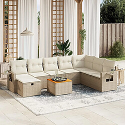 vidaXL Salon de jardin avec coussins 9 pcs beige résine tressée