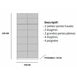 Inside 75 Armoire de rangement lingère 4 portes largeur 100 cm coloris blanc mat