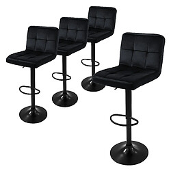 ML-Design Lot de 4 tabourets de bar rembourrées en velours noir chaise réglable en hauteur