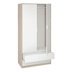 Pegane Armoire placard / meuble de rangement coloris chêne clair / blanc - Longueur 100 x Hauteur 200 x Profondeur 50 cm 