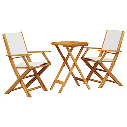 vidaXL Ensemble de bistro 3 pcs blanc crème tissu et bois massif