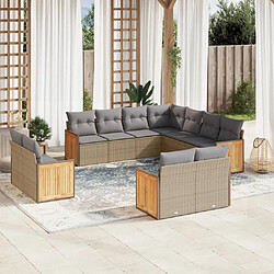 vidaXL Salon de jardin 11 pcs avec coussins beige résine tressée 