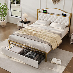 ComfortXL Lit Double 180 X 200 Avec Structure De Lit à Lattes En Métal, Couleur Beige Clair (sans Matelas) 