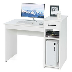 Helloshop26 Bureau informatique avec tiroir et support pc bureau d’ordinateur en mdf avec étagère de rangement à 2 niveaux table de travail pour ordinateur 102 x 50 x 82 cm blanc 20_0004845 