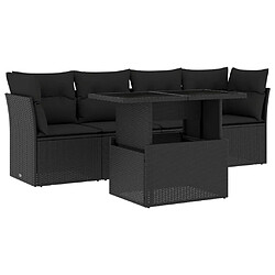 vidaXL Salon de jardin 5 pcs avec coussins noir résine tressée 