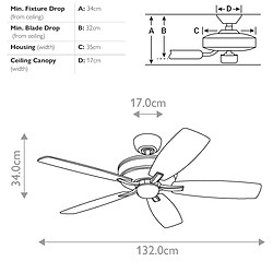 Elstead Lighting Ventilateur de plafond 132 cm en étain antique bruni, télécommande