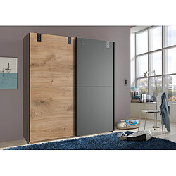 Armoire design 2 portes coulissantes chêne poutre rechampis graphite - L180 x H198 x P64 cm -PEGANE- 