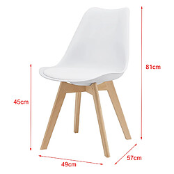 Lot de 6 Chaises de Salle à Manger Scandinave Siège Cuisine Plastique Similicuir Hêtre 81 x 49 x 57 cm Blanc [en.casa]