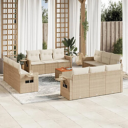 vidaXL Salon de jardin avec coussins 13 pcs beige résine tressée