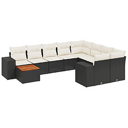 vidaXL Salon de jardin 10 pcs avec coussins noir résine tressée