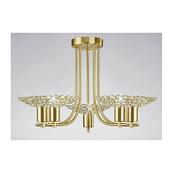 Luminaire Center Semi Plafonnier Ellen 5 Ampoules laiton satiné/cristal