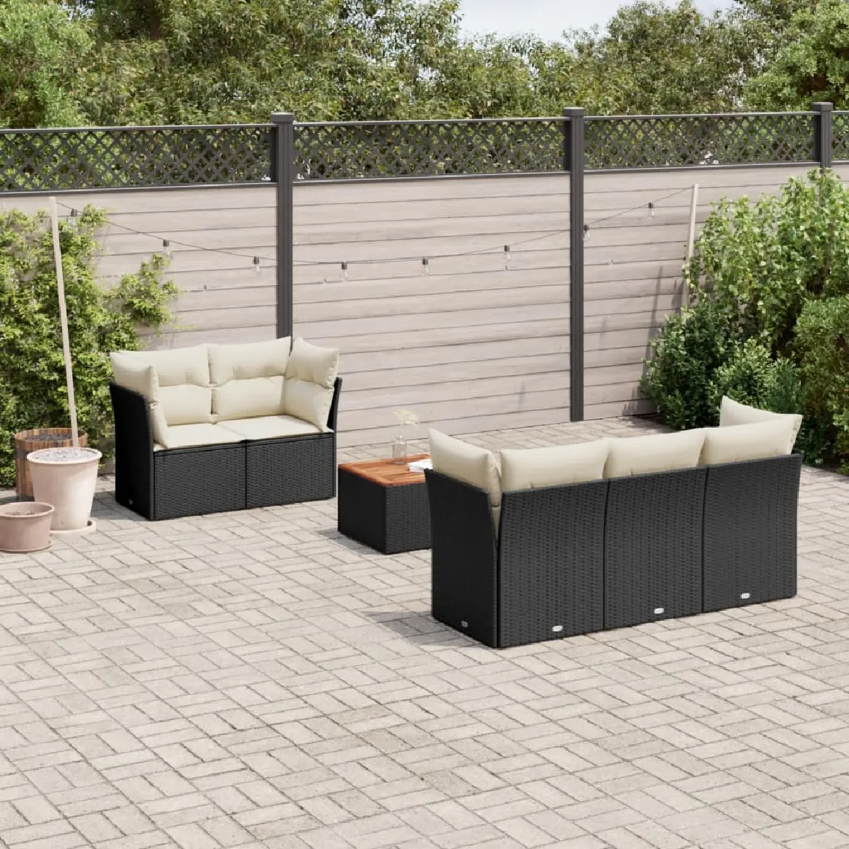 vidaXL Salon de jardin 6 pcs avec coussins noir résine tressée