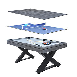 Concept Usine Table multi-jeux en bois gris ping-pong et billard TEXAS