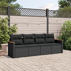 vidaXL Salon de jardin 4 pcs avec coussins noir résine tressée 