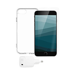 QDOS Pack Starter Coque pour iPhone SE/8/7/6 + Protection d'écran + Chargeur Secteur Transparent 