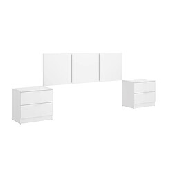 Pegane Ensemble de tête de lit + lot de 2 tables de chevet avec 2 tiroirs coloris blanc - longueur 256 x profondeur 34 x hauteur 96 cm