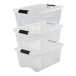 Iris Ohyama, Lot de 3 boîtes de Iris Ohyama, Lot de 3 boîtes de rangement, 15 L, avec clips, empilable, salon, chambre, garage - New Top Box NTB-15 - Transparent