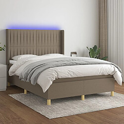 vidaXL Sommier à lattes de lit matelas et LED Taupe 140x190 cm Tissu