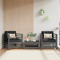 Maison Chic Lot de 2 Chaises de jardin,Fauteuil d'extérieur et coussins gris bois de pin massif -MN91623