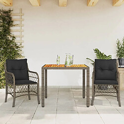 Maison Chic Ensemble de bistro 3 pcs avec coussins,Table + chaises + coussins de jardin gris résine tressée -GKD662058