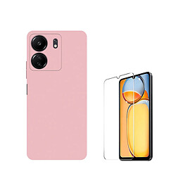 Kit de film en verre trempé de la couverture de 5D + couvercle de silicone liquide Phonecare pour Xiaomi Redmi 13C - rose 