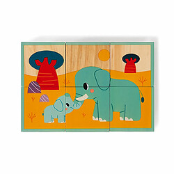 Juratoys-Janod Puzzle en bois 6 cubes animaux WWF pas cher