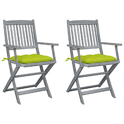 Maison Chic Lot de 2 Chaises pliables d'extérieur avec coussins | Chaises de jardin | Fauteuil Relax Bois d'acacia -GKD98266