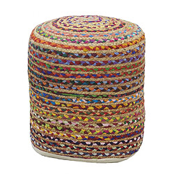 Aubry Gaspard Pouf en coton et jute multicolore. Pouf en coton et jute multicolore