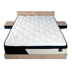 Avis Le Quai Des Affaires Lit COOL 140x190 cm + 2 chevets + sommier + matelas CASSIE / Chêne blanchi & noir