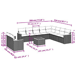 vidaXL Salon de jardin 11 pcs avec coussins gris résine tressée pas cher