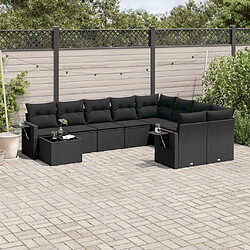 vidaXL Salon de jardin 10 pcs avec coussins noir résine tressée 