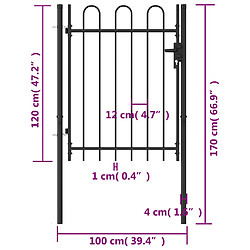 vidaXL Portillon simple porte avec dessus arqué Acier 1x1,2 m Noir pas cher