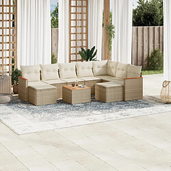 vidaXL Salon de jardin avec coussins 10 pcs beige résine tressée