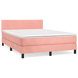 vidaXL Sommier à lattes de lit avec matelas Rose 140x190 cm Velours