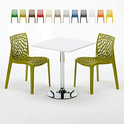 Grand Soleil Table Carrèe Blanc + 2 Chaises Colorées