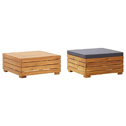 vidaXL Table et repose-pied de jardin et coussin Bois d'acacia massif