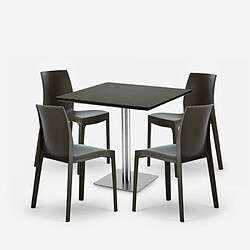 Avis Grand Soleil Lot De 4 Chaises Empilables Bar Cuisine Table Horeca Noir 90x90cm Jasper Black, Couleur: Marron